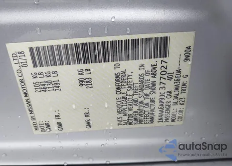 2018 Nissan Maxima 3.5 Sv z USA, uszkodzony, nr VIN 1N4AA6AP9JC377027